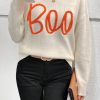 Women's Apricot Boo Knitted Pattern Long Sleeve Drop Shoulder Sweater - Image 6