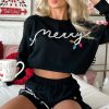 Women's Black Sequin Merry Graphic Pullover and Shorts Outfit - Image 8