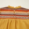 Chic Mustard Geometric Short Puff Sleeve Blouse with Frilled Collar - Image 19