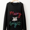 Women's Black Tinsel Merry and Bright Graphic Christmas Sweater - Image 7