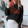 Women's Black Boo Knitted Long Sleeve Sweater with Ribbed Edge - Image 3