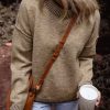 Women's Pale Khaki Contrast Trim Mock Neck Drop Shoulder Sweater - Image 8