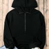 Women's Oversized Black Solid Half Zipper Hoodie with Kangaroo Pocket - Image 6