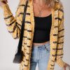 Chic Women's Beige Striped Pom Pom Knit Open Front Long Cardigan - Image 3