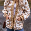 Women's Cozy Light French Beige Flower Pattern Button Up Fleece Jacket - Image 5