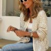 Women's Apricot Sequin Zip-Up Long Sleeve Round Neck Jacket - Image 3