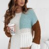 Women's Khaki Colorblock Patchwork Sweater - Textured Knit Design for Winter - Image 10