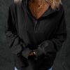 Women's Black Zip-Up Stand Neck Kangaroo Pocket Sweatshirt - Image 3