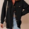 Women's Black Corduroy Flap Pocket Button Up Shacket - Cozy and Stylish Outerwear - Image 2