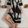 Women's Black Geometric Print 3/4 Sleeve Midi Western Dress - Image 3