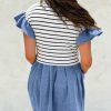 Chic Women's Black Stripe Ruffle Denim Patchwork Mini Dress - Image 10