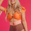 Elegant Orange Ruffle Sleeve Tricolor Cutout Front Ring One Piece Swimsuit - Image 8