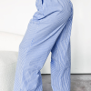 Women's Sky Blue Stripe Wide Leg Pants with Buttoned and Lace-Up High Waist - Image 3