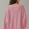 Women's Oversized Pink Waffle Knit Bishop Sleeve Sweatshirt - Image 2