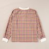 Women's Pink Colorblock Plaid Patchwork Henley Blouse - Casual and Chic - Image 5