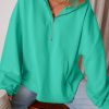 Women's Aruba Blue Fleece Lined Loose Hoodie with Half Zipper and Kangaroo Pockets - Image 6