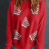 Women's Festive Red Christmas Tree Patched Dropped Shoulder Sweatshirt - Image 7
