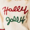 Women's Beige Tinsel Holly Jolly Graphic Sweater - Festive Christmas Knitwear - Image 11