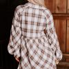 Women's White Plaid Mini Dress with Bubble Sleeves and High Waist - Image 3