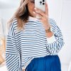 Women's Blue Stripe Crew Neck Loose Fit Sweatshirt - Image 7