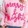 Women's Pink Merry & Bright Pop Up Letter Waffle Knit Sweater - Image 2