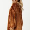 Women's Chestnut Plus Size Velvet Drop Shoulder Shirt with Chest Pocket - Image 3