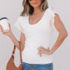 Women's White Eyelet Ruffle Sleeve Slim Fitted Top - Chic Summer Blouse - Image 4