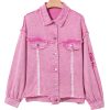 Women's Pink Lace Patchwork Distressed Denim Jacket - Image 15