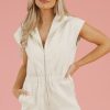 Women's Jet Stream Textured Zipped Front V Neck Collared Casual Romper - Image 5