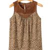 Women's Brown Eyelet Knit Yoke Patchwork Printed Flowy Tank Top - Image 14