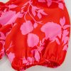 Women's Red Floral Bubble Sleeve Sweetheart Neck Ruffled Mini Dress - Image 25