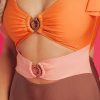 Elegant Orange Ruffle Sleeve Tricolor Cutout Front Ring One Piece Swimsuit - Image 11