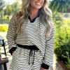 Women's Black Stripe Collared Long Sleeve Top & Drawstring Shorts Set - Image 8