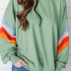 Women's Moonlight Jade Rainbow Striped Sleeve Crew Neck Loose Fit Sweatshirt - Image 4