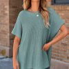 Women's Haze Blue Oversized Short Sleeve Sweater with Side Slits - Image 11