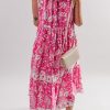 Women's Rose Floral Sleeveless Tasseled Lace-up Neck Tiered Midi Dress for Spring - Image 4