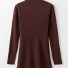 Women's Coffee Slim Fit Mock Neck Side Slit Sweater Dress - Image 7