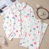 Women's White Christmas Print Lapel Sleep Shirt and Pants Set - Image 6
