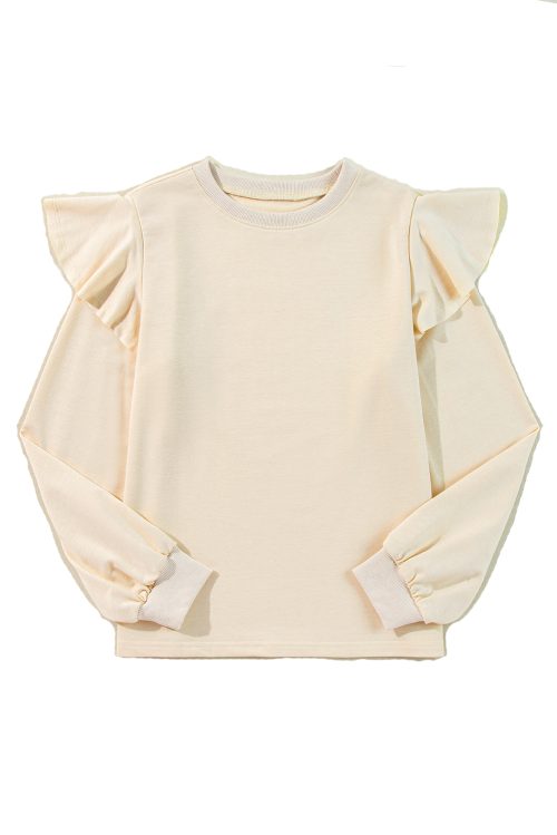 Women's Elegant Jet Stream Long Sleeve Blouse with Ruffled Shoulders