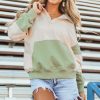 Women's Laurel Green Colorblock Patchwork Button Collar Sweatshirt - Image 6