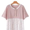 Women's Pink Waffle Floral Patchwork Short Sleeve Top with Exposed Seam Detail - Image 22