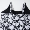 Black Plus Size Printed Square Neck Drawstring Ruffled Tankini Set for Women - Image 19