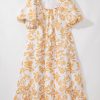 Plus Size Apricot Floral Print Puff Short Sleeve Maxi Dress for Women - Image 8