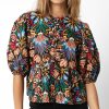 Women's Black Tropical Print Bubble Sleeve Knot Front Blouse for Summer Style - Image 5