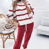 Women's Red Stripe Drop Shoulder Pullover and Jogger Pants Set - Casual Two Piece Outfit - Image 3