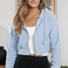 Women's Beau Blue Cropped Sherpa Zip Up Hoodie - Image 7