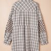 Plus Size White Stripe Plaid Buttoned Raw Hem Tunic Shirt Dress for Women - Image 8