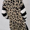 Women's Black Stripe Sleeve Leopard Print Open Front Cardigan with Pockets - Image 3