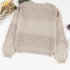 Women's Brown Eyelet Pattern V Neck Drop Shoulder Sweater - Casual Chic for Fall - Image 20