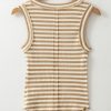 Women's Khaki Stripe Sleeveless Top with Exposed Seam Detailing - Image 8